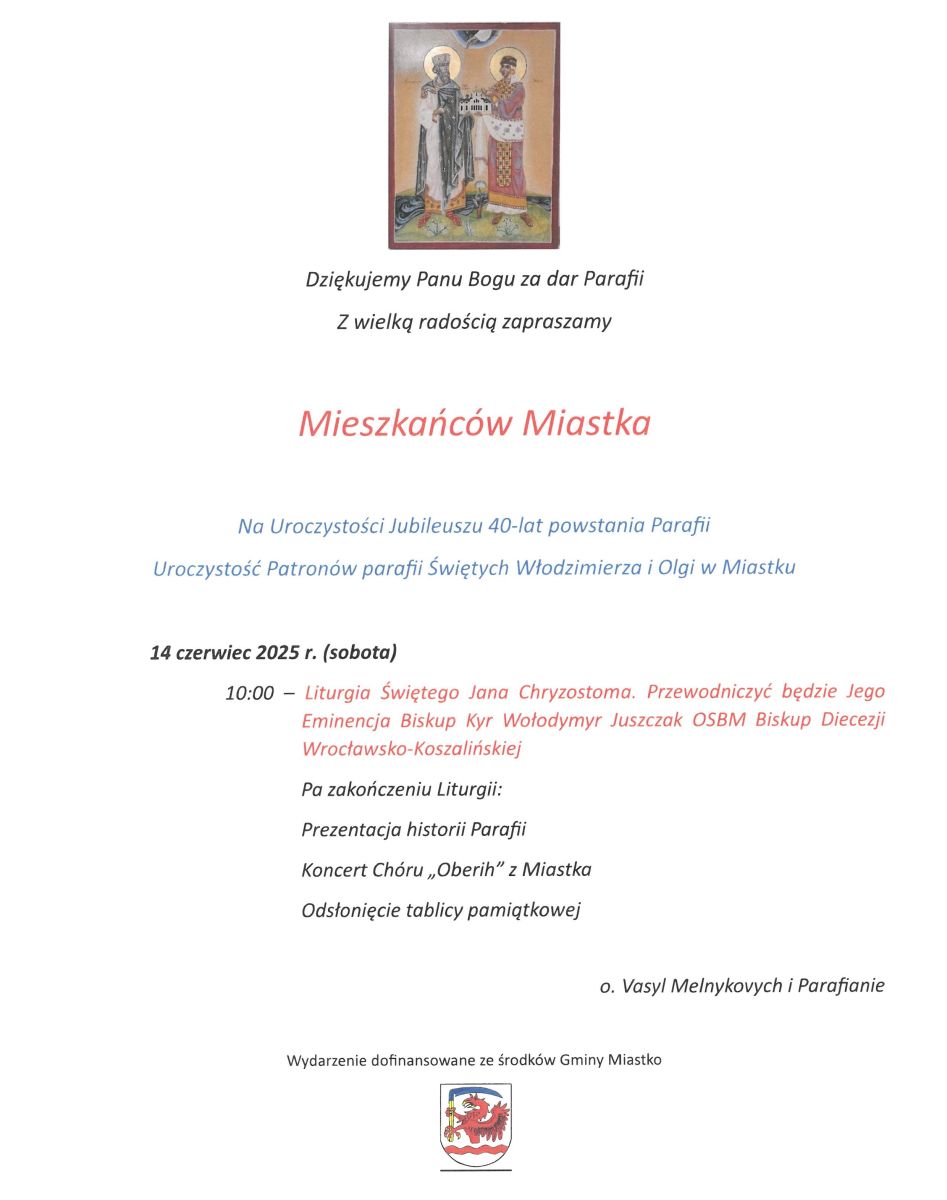 Plakat: Jubileusz  40 -lecia Parafii Grekokatolickiej